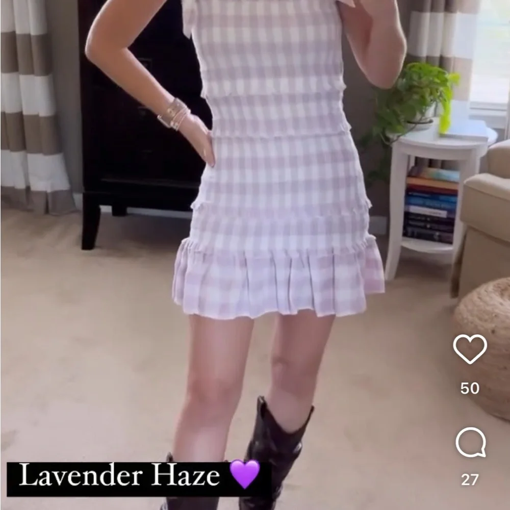 MABLE Lavender Gingham Smocked Ruffle Dress Small - Picture 5 of 10